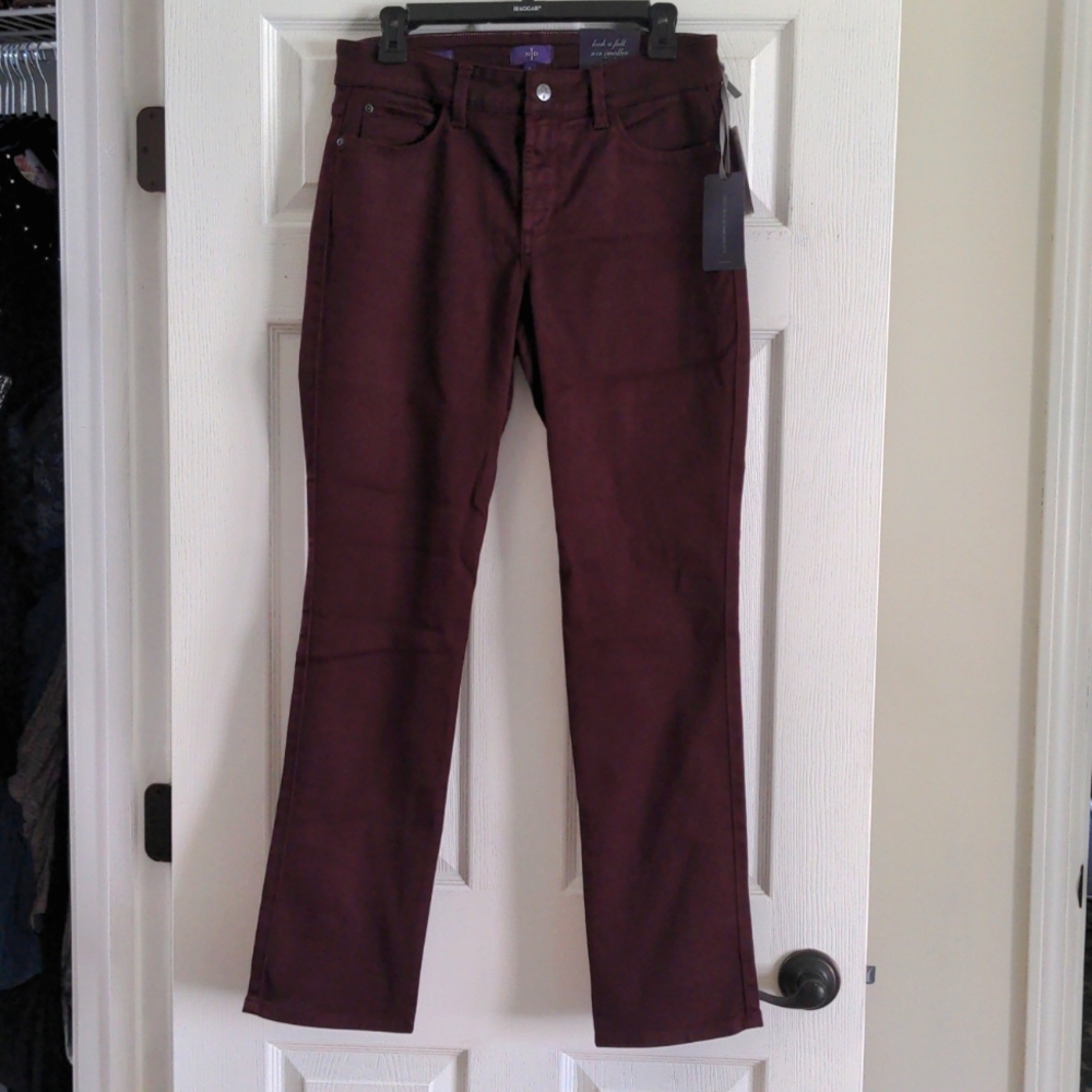 NWT NYDJ Slim Leg Brandy Wine Pants, Size 8